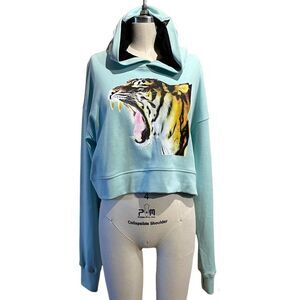 NWT RARE Anglero Cropped Tiger Dream Hoodie Glacier Small